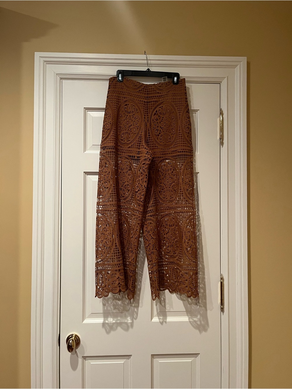 Elie Tahari Brown Crochet Wide-Leg Pants